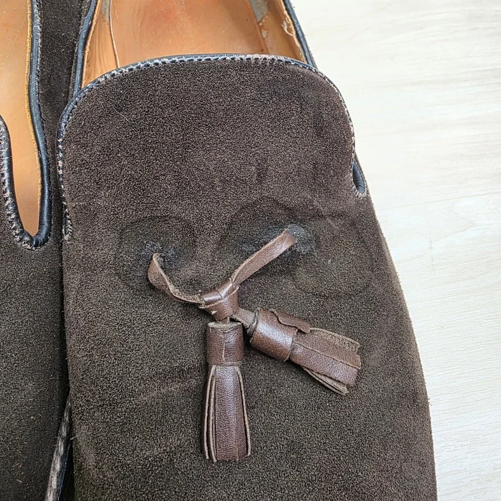 Beckett Simonon Mens Dark Brown Suede Tassel Loafers Dress Shoes Size 21